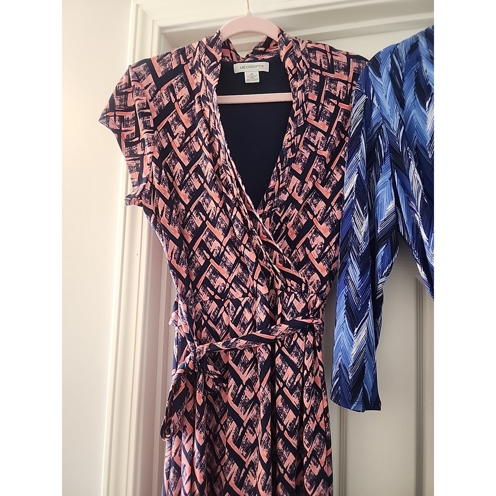 Liz Claiborne Neck Faux Wrap Dress Tie Belt Stretch Office Modest Corporate Lot - Picture 6 of 16